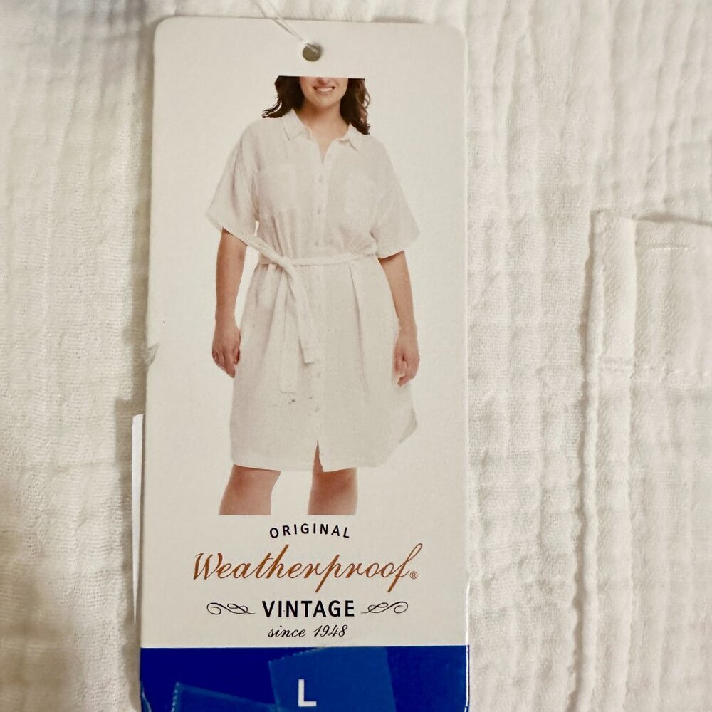 Weatherproof Women's Gauze Midi Dress Size L White Adjustable Belt At Waist NEW